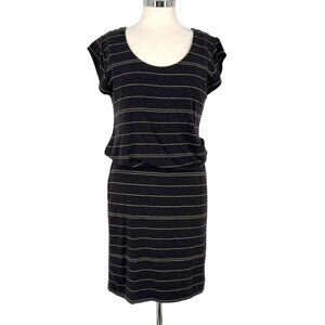 PrAna Striped Janey Foundation Dress Black Charcoal White Tencel Size Medium